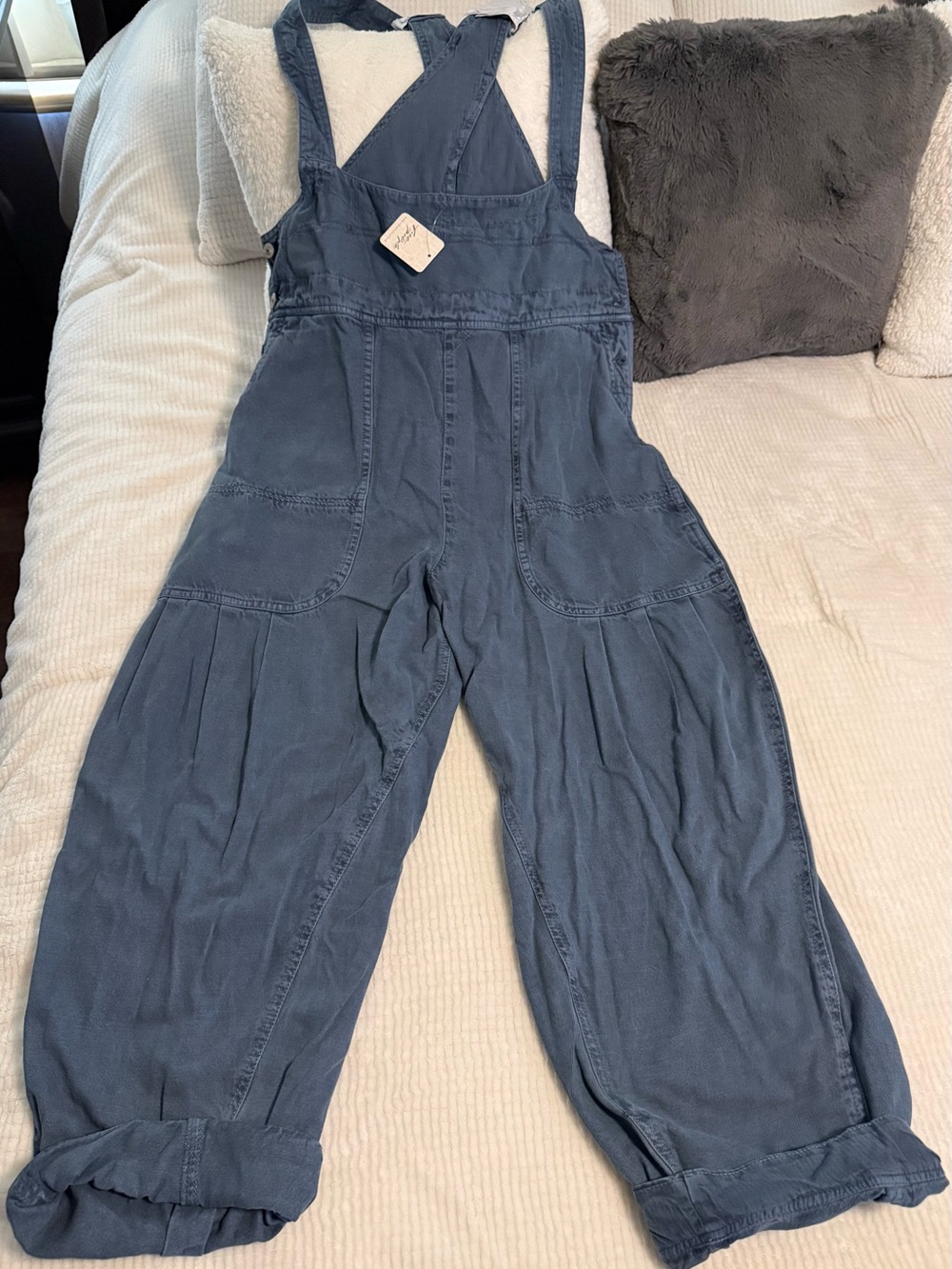 Free People Indigo Blue Washed Overalls Jumpsuit